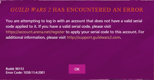 free guild wars key code